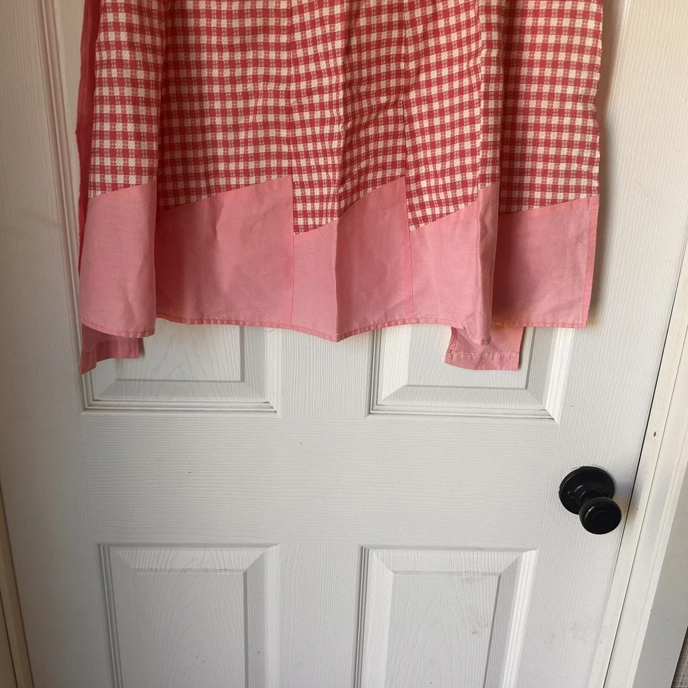 Vintage Handmade Cotton Pink Gingham Check Half Apron Pink & White Diner BxQ‎